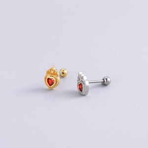 Clous de cartilage cœur en acier inoxydable or et argent avec gemmes rouges au centre