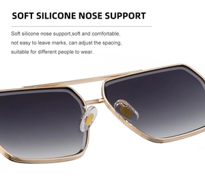 Detail of soft silicone nose pads on square metal frame retro sunglasses for men