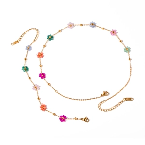 Handmade 18k stainless steel chain bracelet with colorful acrylic flower beads