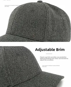 Detailed close-up of wool blend baseball cap showing fabric texture and bendable brim