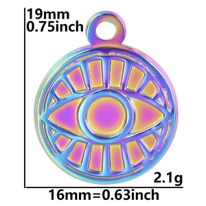 Iridescent stainless steel Evil Eye pendant dimensions 16mm by 19mm for DIY jewelry