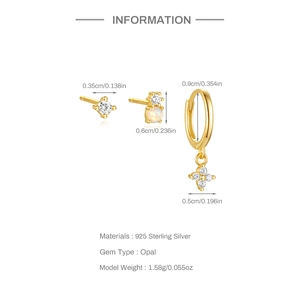 Detailed view of S925 silver oval earrings and opal pendants with exact measurements