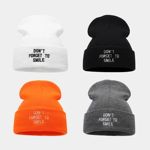 Letter Embroidery Beanie Hat Acrylic Knit Warm Winter Outdoor Leisure Fashion Soft Cuff Cap For Men Women