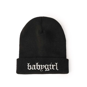 Black Cuffed Beanie Hat Babygirl Embroidery Gothic Letter Warm Winter Acrylic Skull Cap Streetwear Unisex