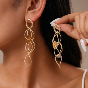 Hollow Geometric Multi Layer Circular Wave Dangle Earrings Copper With 925 Sterling Silver Earring Post For Women Modern