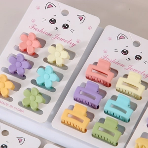 Six-piece colorful mini macaron hair clips set with floral and rectangular designs