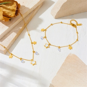 Stainless Steel Star Jewelry Necklace Bracelet And Anklet For Women Gold Plated Cubic Zirconia Fashion Accessories