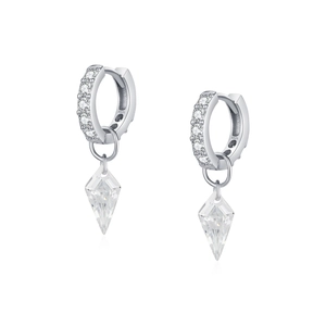 S925 silver geometric drop earrings with sparkling diamond-set rhombus zircon pendants
