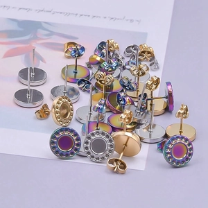 Detailed view of 304 stainless steel stud earring bases with butterfly backings