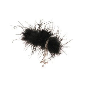 Elegant black feather hair claw clip with rhinestone tassels and crystals for women