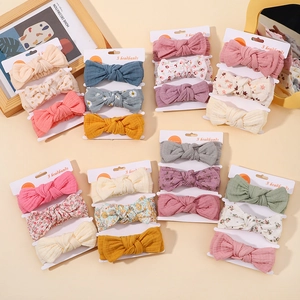 Polyester Elastic Floral Bow Baby Headbands Set Soft Handmade Hair Bands For Infants Toddlers Girls Cute Hair Accessories
