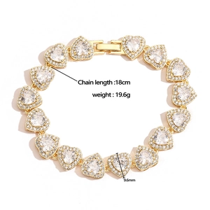 Luxury gold-plated heart bracelet set with cubic zirconia crystals in a circular display