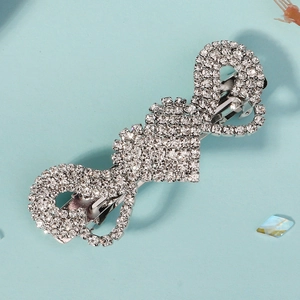 Sparkling silver rhinestone heart hair clip with elegant bow design for women