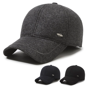 Men Winter Woolen Baseball Cap With Ear Flaps Warm Windproof Outdoor Fleece Lined Adjustable Dad Hat Casual