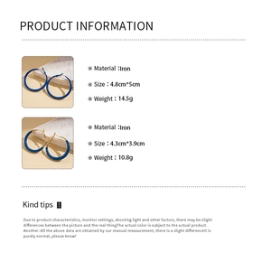 Detailed size specifications for Klein blue geometric hoop earrings with metal texture