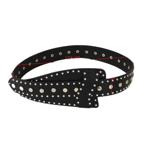 Schwarzer Punk-Ledergürtel mit silbernen Rundnieten und Druckknopf 105cm Länge