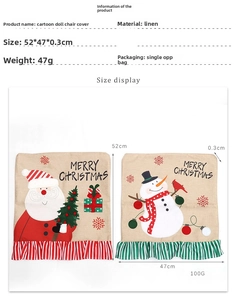 Detail of Christmas chair cover made of burlap with Santa Claus and snowman motifs
