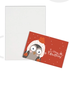 Détail d'une carte de Noël rouge avec hibou mignon et message de Joyeux Noël