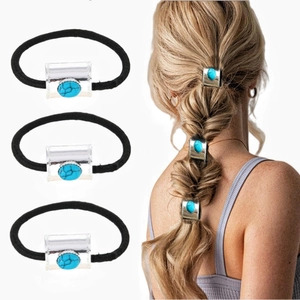 Vintage Bohemian Turquoise Hair Ties Elastic Ponytail Holders Alloy Metal Decorative Hair Accessories For Women