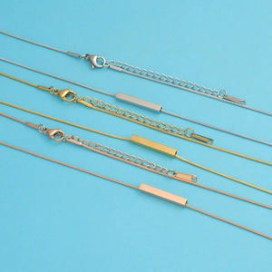 Minimalist stainless steel snake chains with rectangular tube pendants in gold and silver