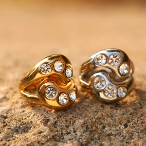Water drop 18k gold and silver stainless steel rings set with zircon stones