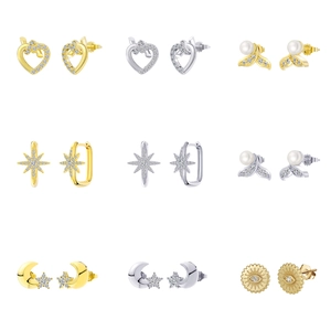 Collection of S925 sterling silver hoop earrings with zircon and pearl in a 3x3 grid layout
