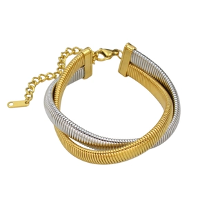 Detail of 8mm titanium steel braided bracelet with gold and silver intertwining links
