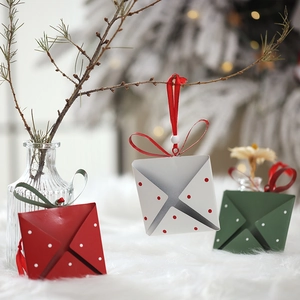 Nordic Christmas envelope ornaments in red white green with polka dots and silk ribbons