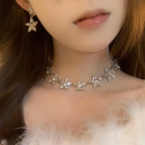 Collier Pendentif Étoile En Strass Et Boucles D'oreilles Pendantes Avec Tige En Argent Bijoux De Mode Élégants Pour Femmes