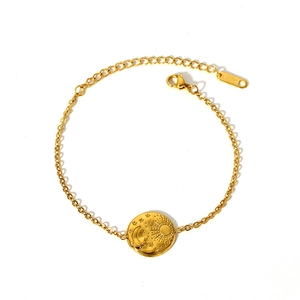 Vintage 18K gold plated stainless steel necklace with sun and moon celestial pendant