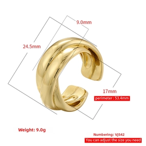 Technical view showing dimensions of twisted gold open ring with adjustable inner band
