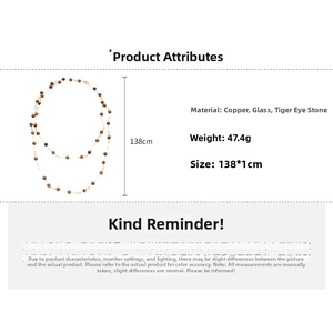 Detailed dimensions of 138cm brown tiger eye stone and glass beaded necklace