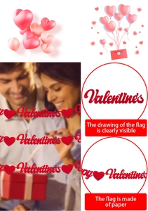 Dettaglio dello striscione in carta rossa Valentine's con cuori per decorazioni romantiche
