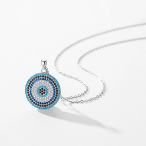 Elegant s925 sterling silver evil eye pendant necklace with turquoise stones in silver