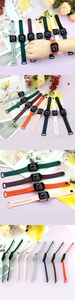Detail showing various colors of the square LED digital sports watch with silicone straps