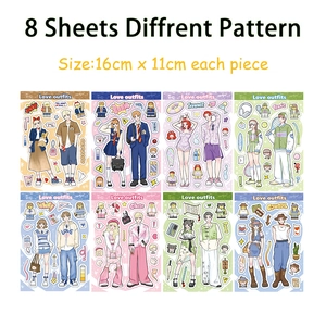 Grid view of 8 sheets of cartoon girl character stickers for phone DIY and scrapbooking