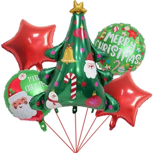 5-piece Christmas balloon set with Christmas tree, red stars and Merry Christmas prints