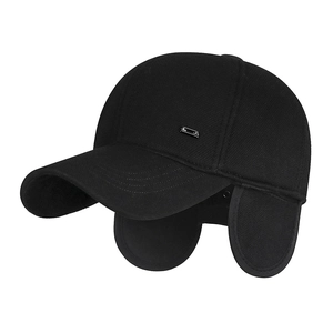 Winter thermal thick wool baseball cap with ear flaps and silver metallic buckle detail