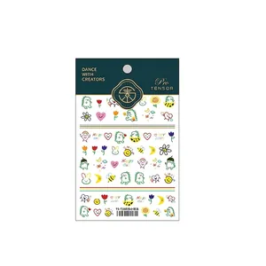 Cute cartoon dinosaur nail art stickers with colorful rainbow and heart patterns TS729