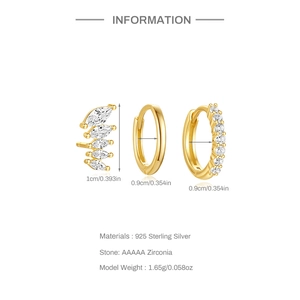 Macro detail of S925 sterling silver gold earrings set with AAAAA zirconia marquise stones