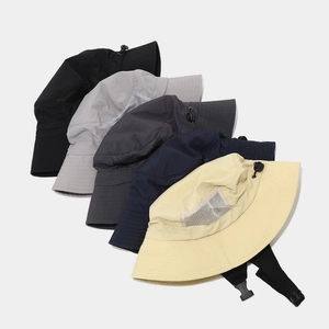 Breathable wide-brim sun hat with adjustable drawstring and mesh vents for hiking