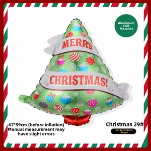 Detail of Christmas tree foil balloon in green with 67x59cm size and Merry Christmas text