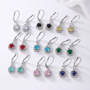 Set of round cubic zirconia leverback earrings in 9 colors with halo micro-pave setting