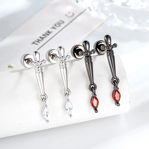 Dagger Sword Ear Cartilage Stud Earrings Titanium Steel Copper Zircon Screw Back Punk Gothic Piercing Jewelry Women Men