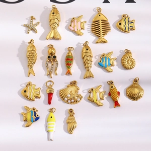 Ocean Theme Pendants Fish Starfish Shell Octopus Stainless Steel 18K Gold Plated Enamel DIY Jewelry Making Accessories