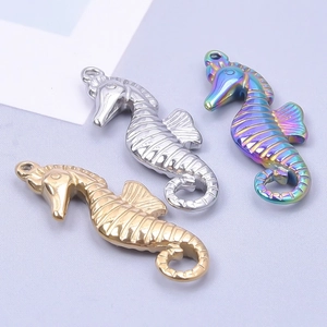 Minimalist 18k gold plated stainless steel seahorse pendants in three distinct colors