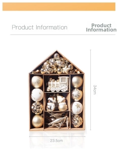70-piece Christmas ornament set in gold and white with dimensions 34cm x 23.5cm