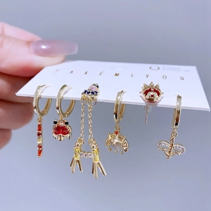 5-piece earring set with superhero movie themes and colorful cubic zirconia
