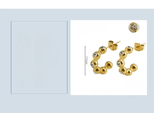 Detail of 18K gold-plated U-shaped earrings featuring zircons and 17x4mm dimensions