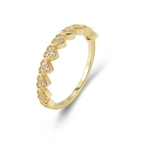 Elegant S925 sterling silver gold-plated ring with heart-shaped sparkling zircon stones